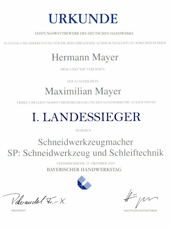 Maximilian Mayer Landessieger Schneidwerkzeugmacher Schleiftechnik