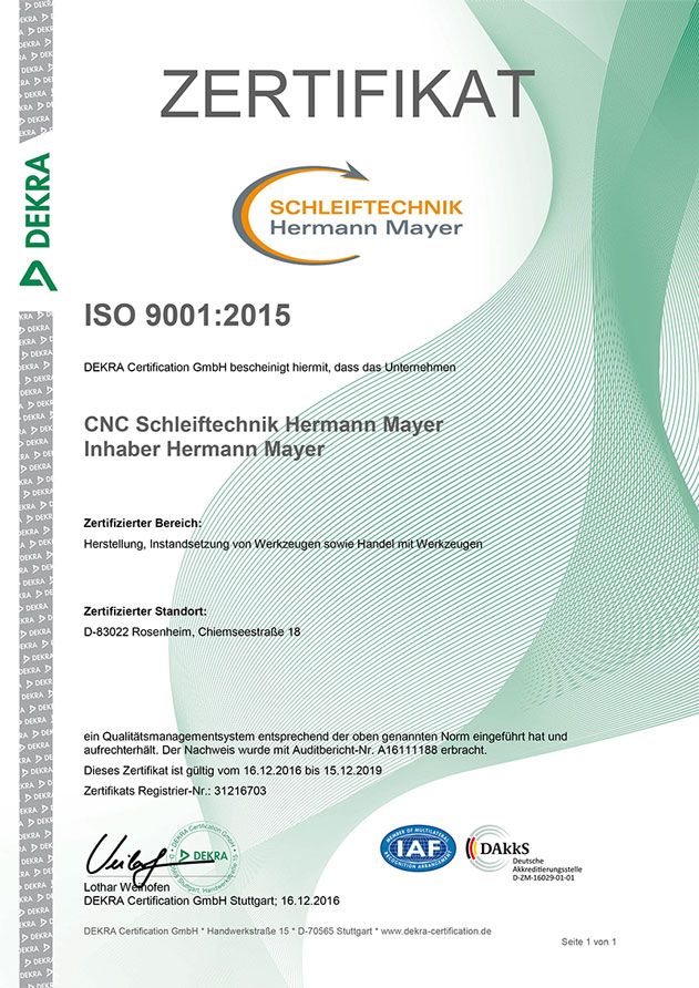 Qualitätssicherung Zertifikat ISO 9001